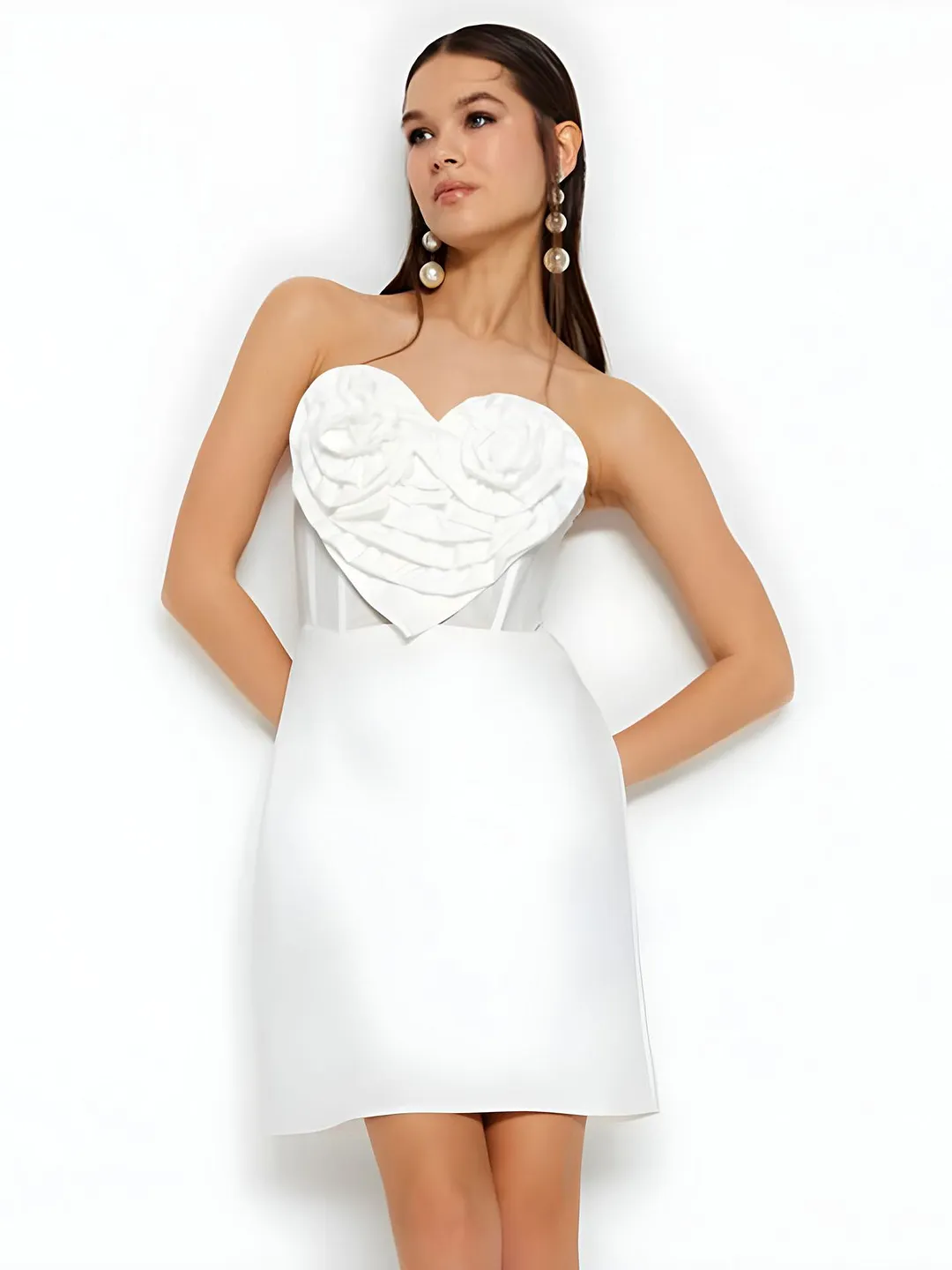 Brownm Women's New Sexy Perspective Bra-Smeared Dress Heart-Shaped Large Flower Decorative Dress Skirt Skirt