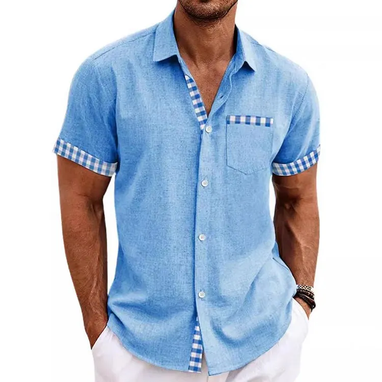 Men's Plaid Lapel Short Sleeve Shirt