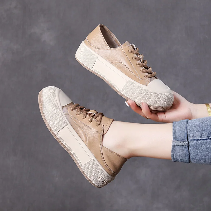 Yyvonne Layer Of Cowhide Shoes Women's Spring And Autumn Casual Women's Shoes Commuting Small White Shoes Korean Leather Single Shoes Korean Version Of The Trendy Shoes