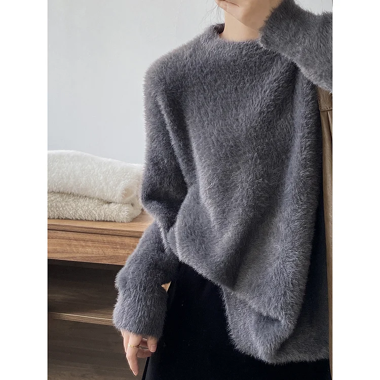 Simple Solid Color Velvet Long Sleeve Sweater