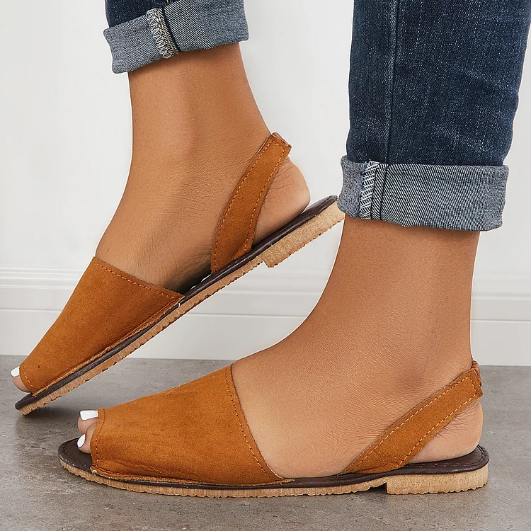 Casual Peep Toe Flats Slingback Flat Heel Sandals