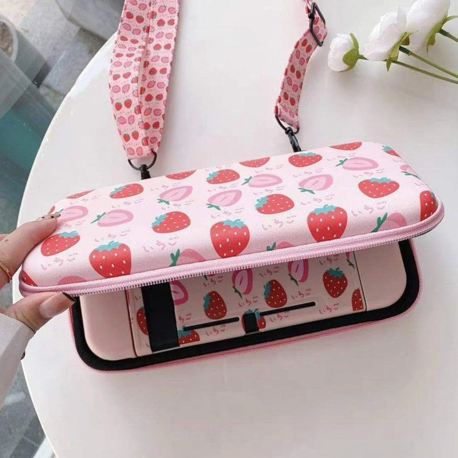 Pink Strawberry Switch Case & Crossbody Bag SP15924