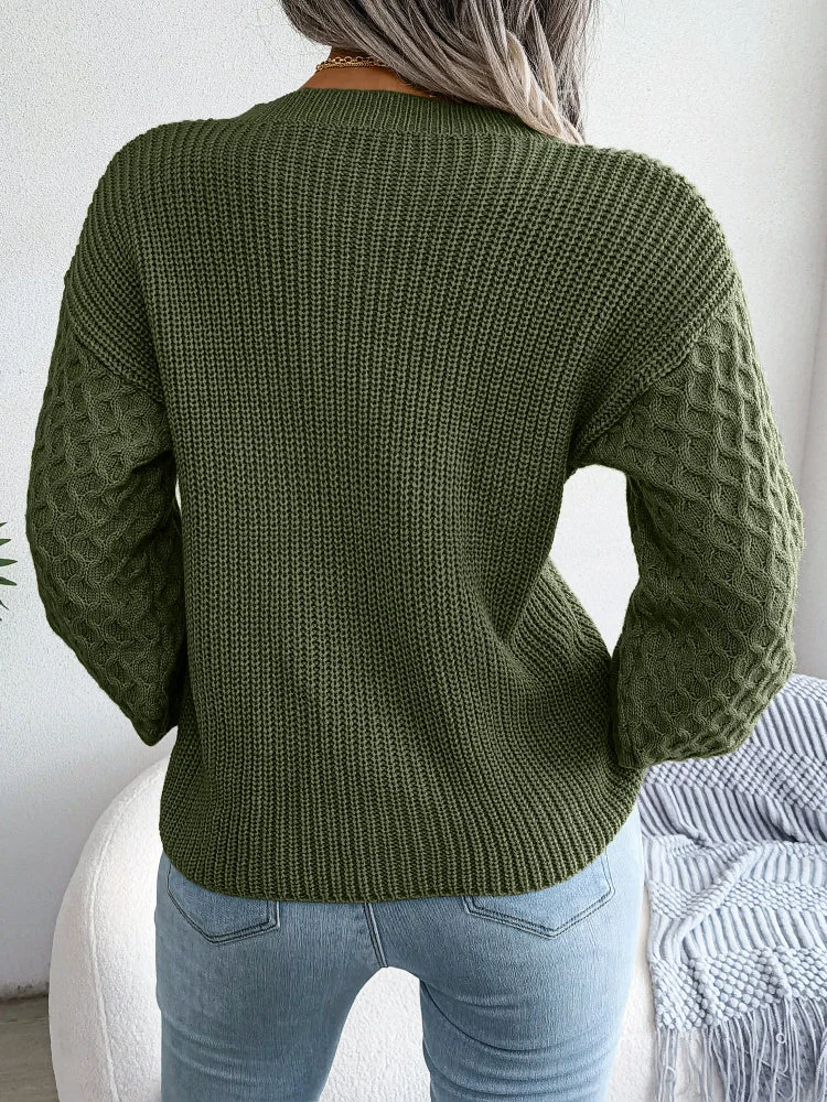 Women's Winter Solid Color Casual Long Sleeve Crew Neck Sweater