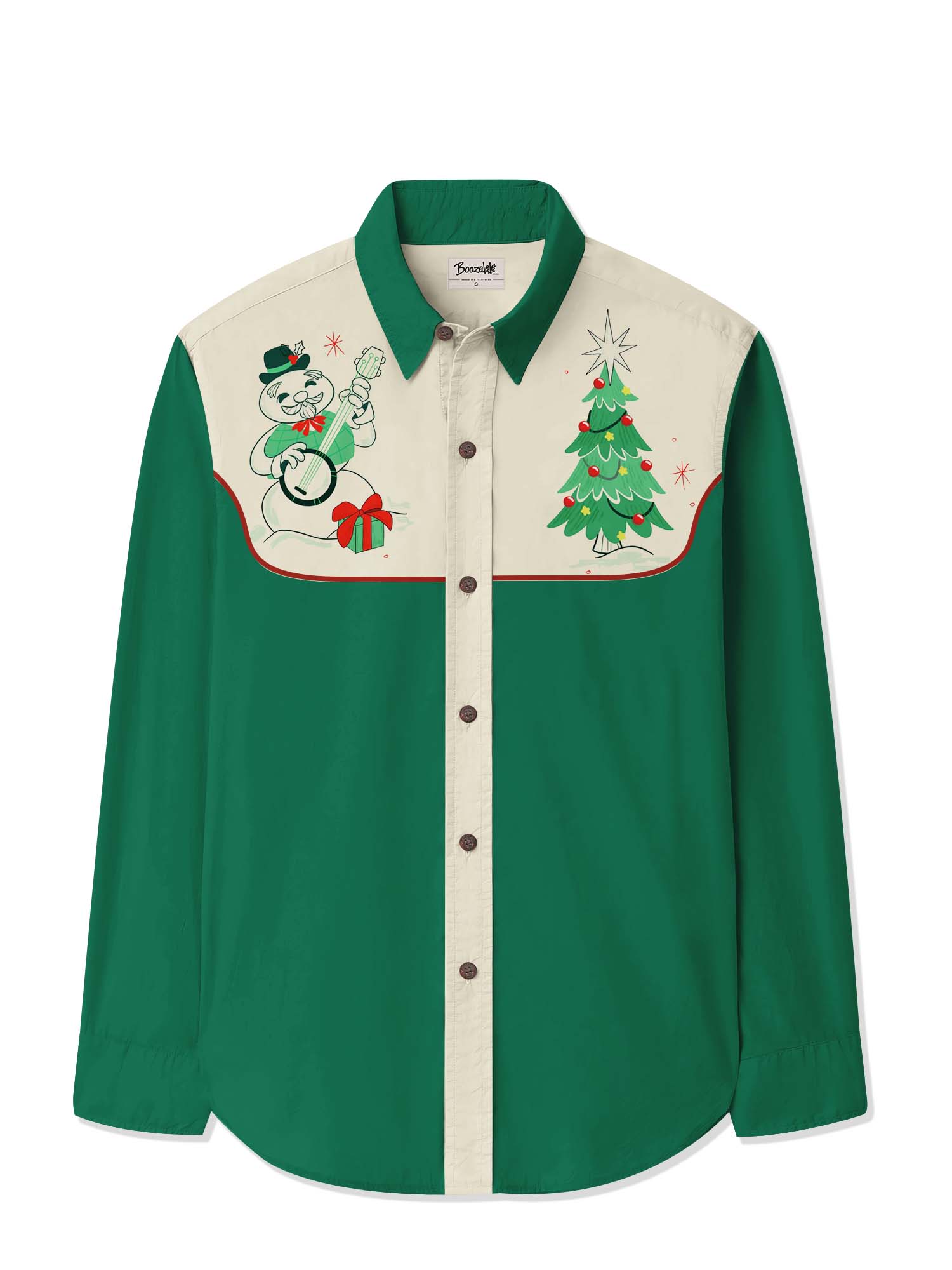 Christmas Tree And Snowman Monster With Banjo - 100% Cotton Long Sleeves Shirt