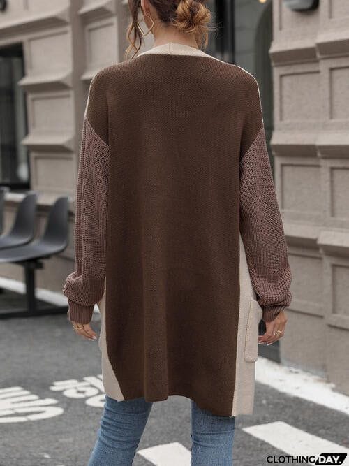 Contrast Open Front Long Sleeve Cardigan