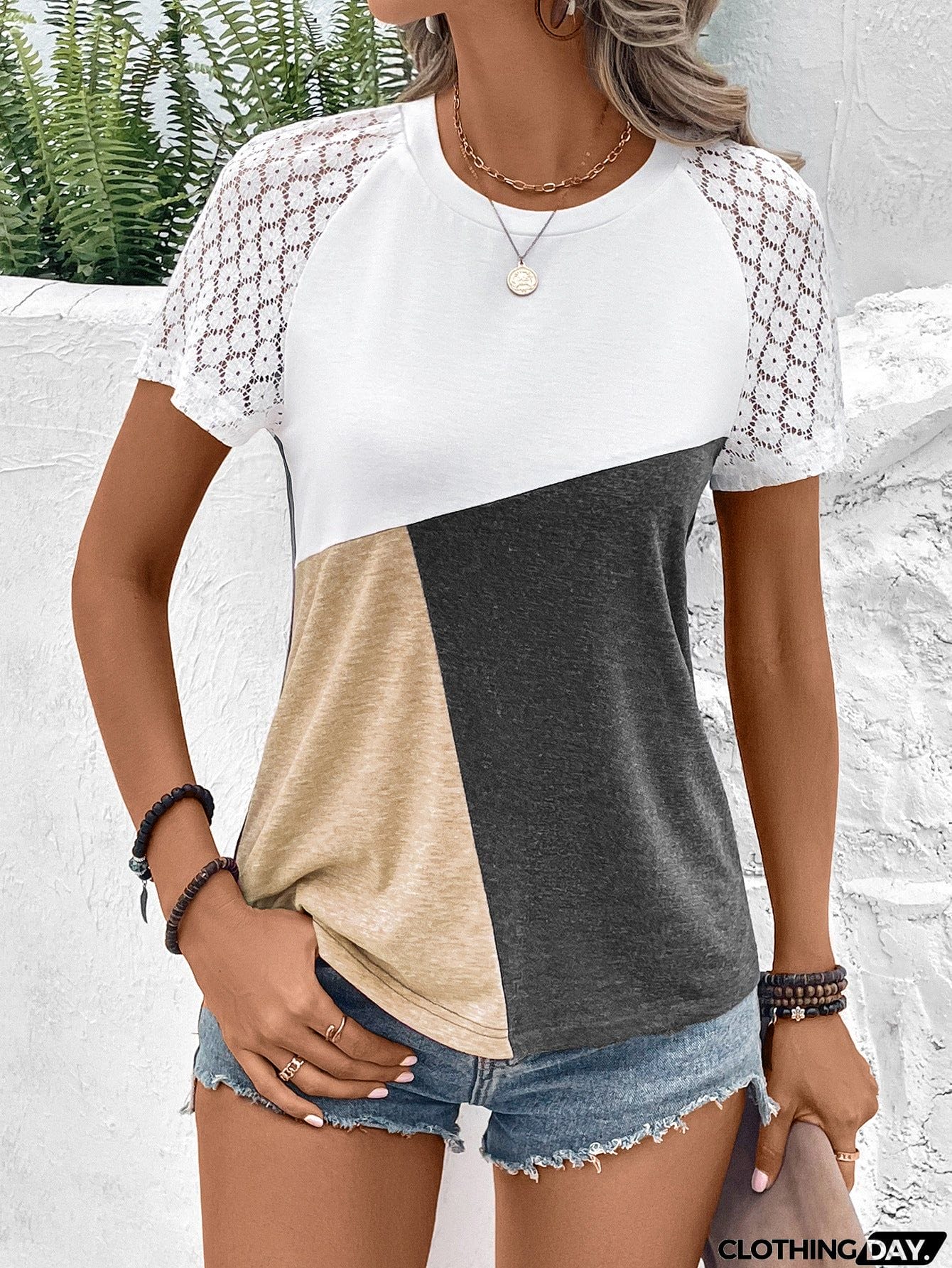 Color Block Raglan Sleeve Round Neck Tee