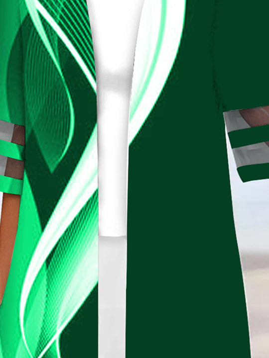 Women Half Sleeve Scoop Neck Striped Printed Colorblock Two-Pieced Tops