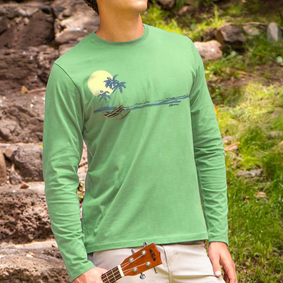 Men Hana Hou Sage Long Sleeve Green Pima T-Shirt