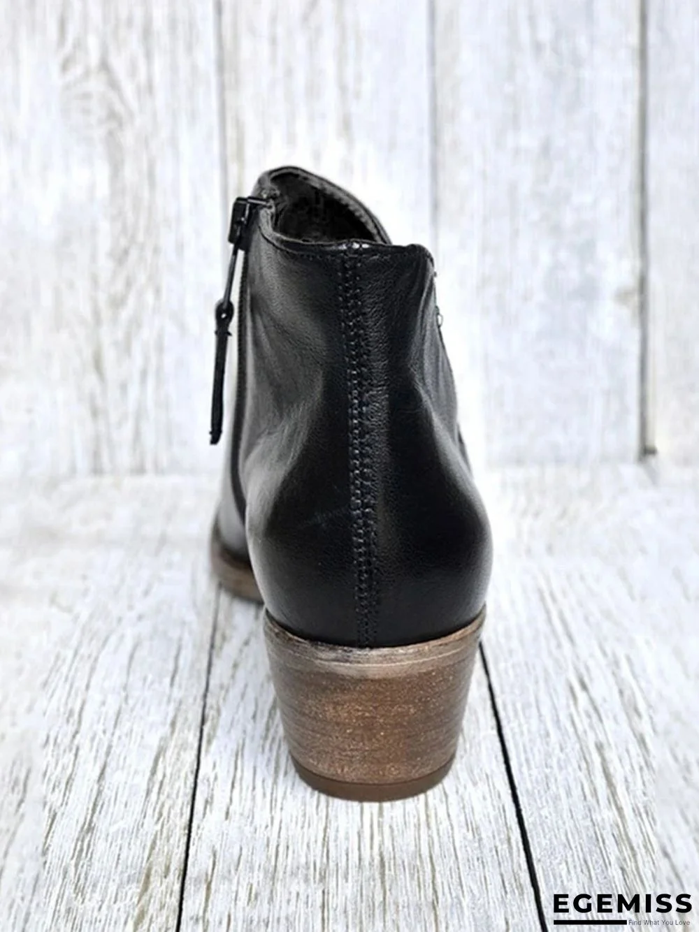 Retro Distressed Polished Color Zipper Thick Heel Pointed Ankle Boots | EGEMISS