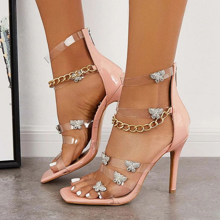 Clear Strappy Square Toe Stiletto Heels - Perfect Party Sandals Vdcoo
