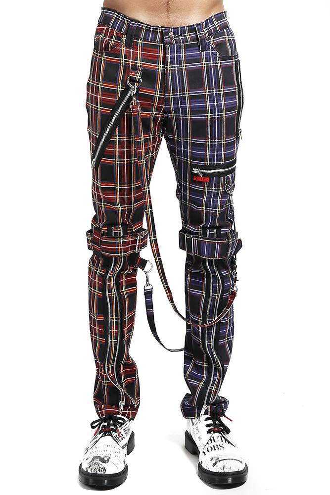 NYC Split Leg Bondage Pants [Black/Purple Plaid]