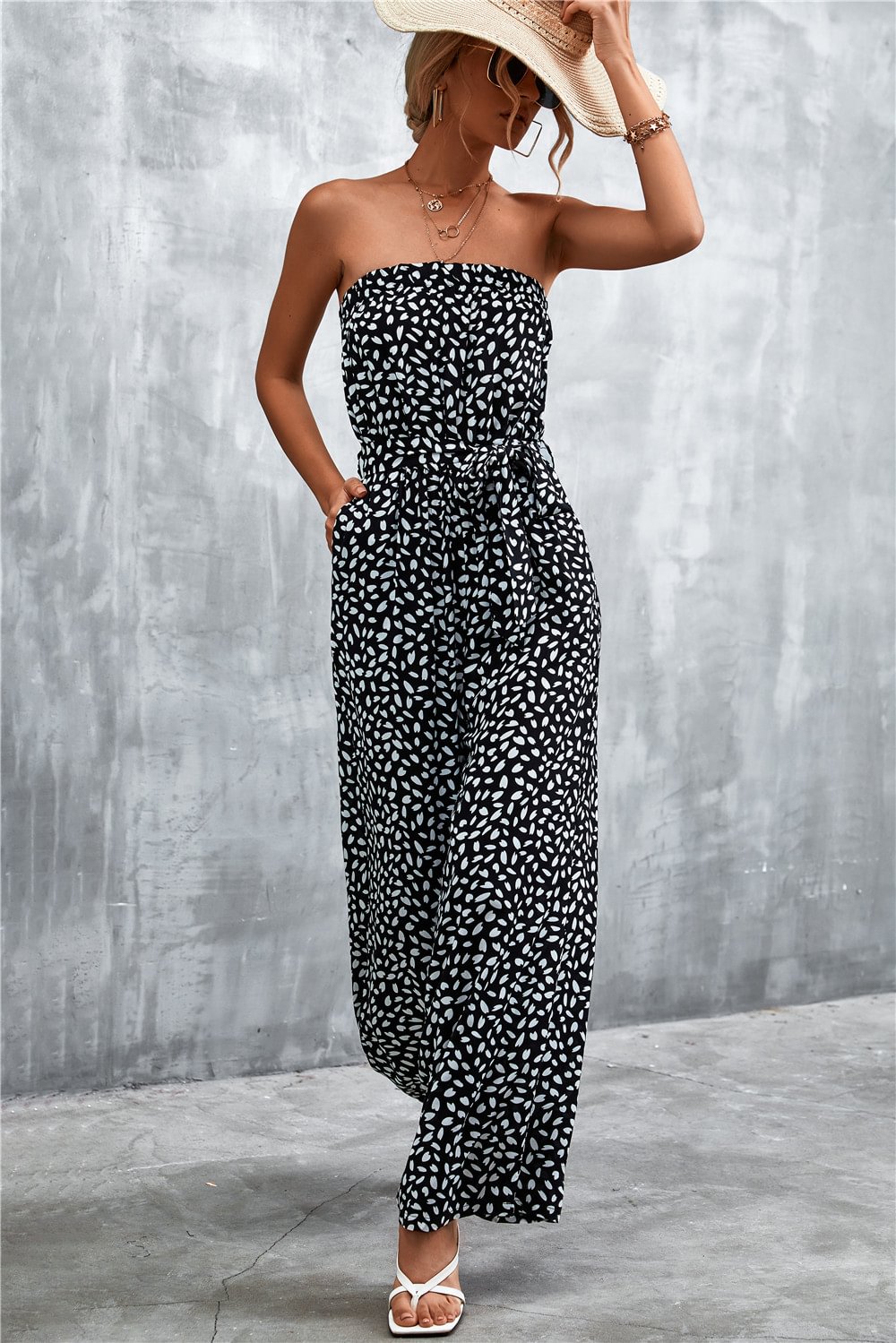 Sexy Tube Top Lace Printing Jumpsuit Women