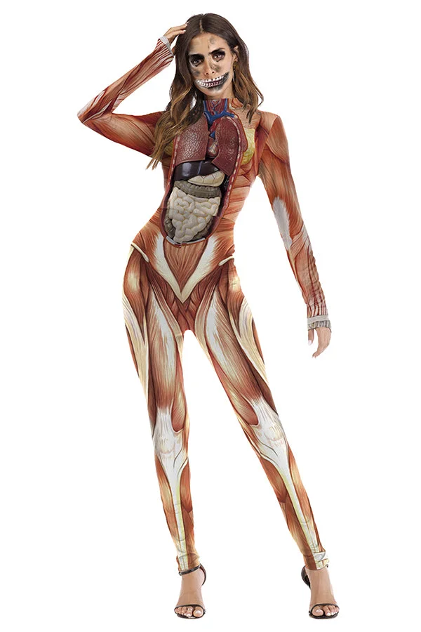 Blood Skeleton Horror Bodysuit Halloween Costume Khaki-elleschic