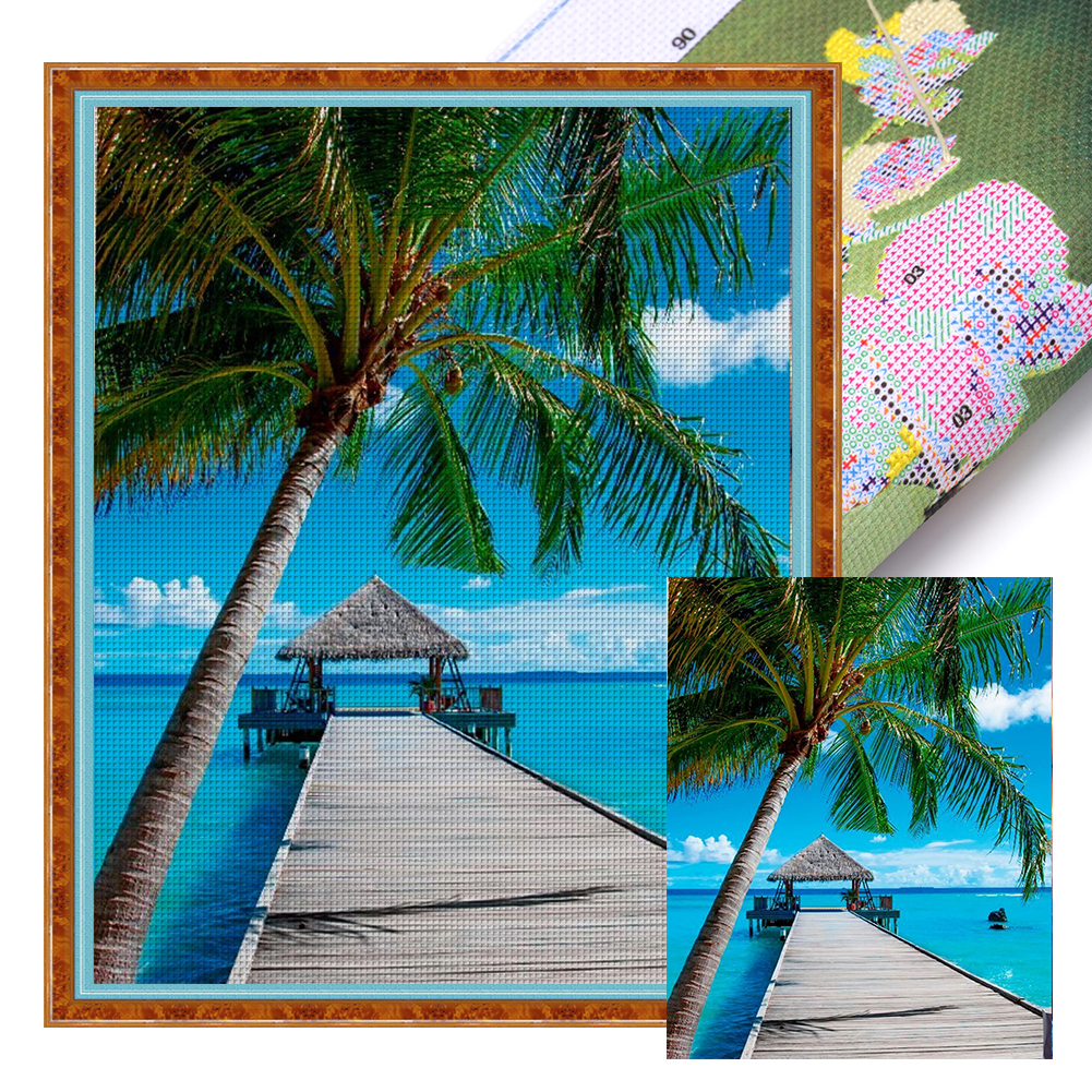 Summer Seascape Full 11CT Pre-stamped Canvas(40*50cm) Cross Stitch