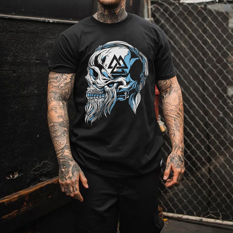 BLUE SKULL SIDE FACE GRAPHIC PRINT T-shirt