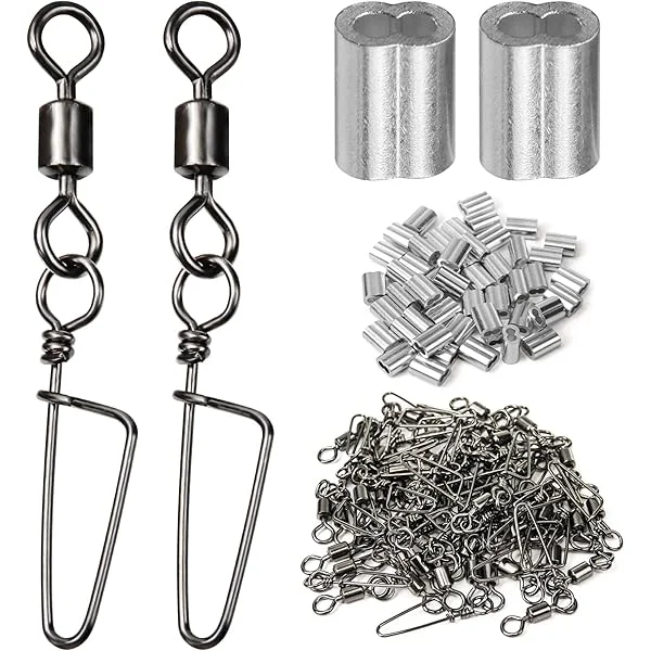 GUGULUZA 150 Pack Decoy Crimp Swivel Snap Set, Decoy Crimping Snap Swivels Tools, Decoy Line Crimps Ball Bearing Swivels, Texas Rigs Tools for Duck Goose Decoys Hunting