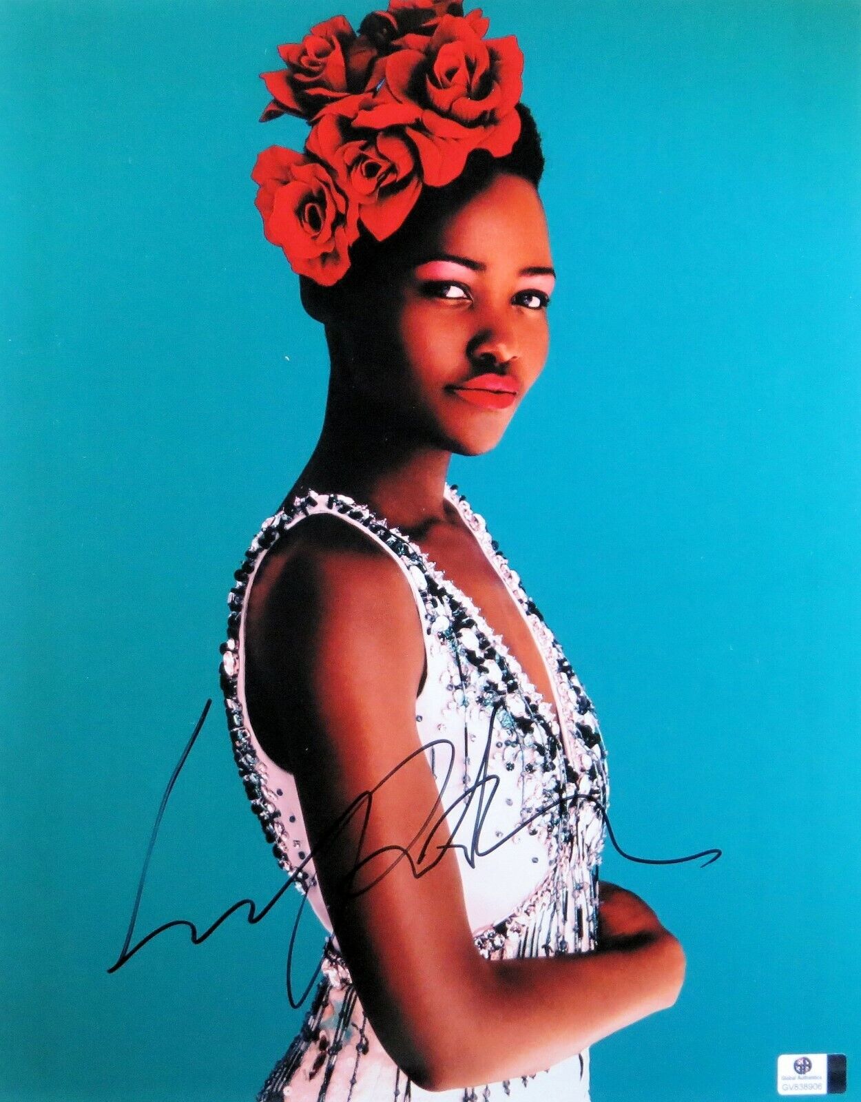 Lupita Nyong'o Signed Autographed 11X14 Photo Poster painting Gorgeous Sexy Roses in Hair 838906