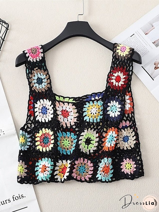Women's Sweater Vest Jumper Crochet Knit Embroidered Hole Floral Square Neck Stylish Sexy Daily Holiday Summer Spring