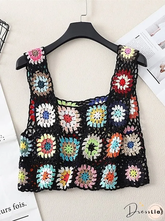 Women's Sweater Vest Jumper Crochet Knit Embroidered Hole Floral Square Neck Stylish Sexy Daily Holiday Summer Spring