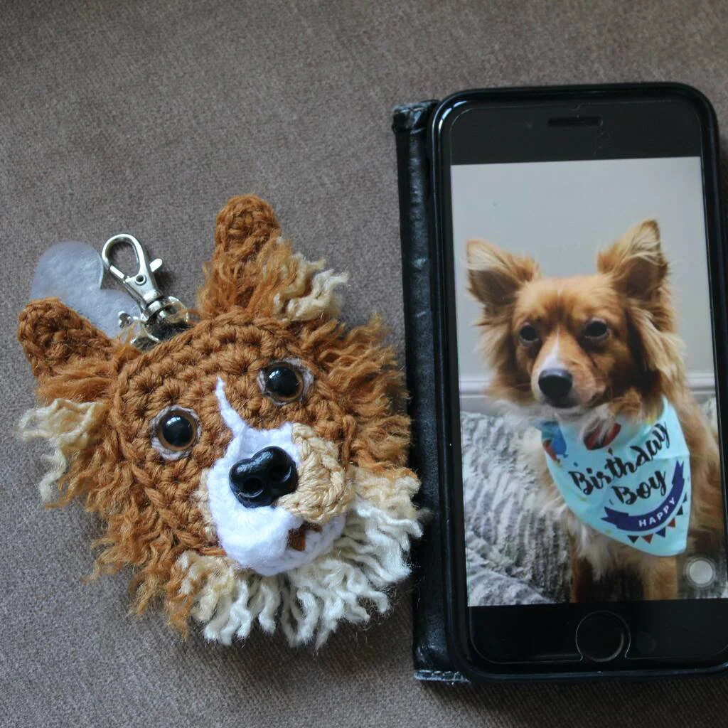 Personalized Crochet Dog Face Keyring