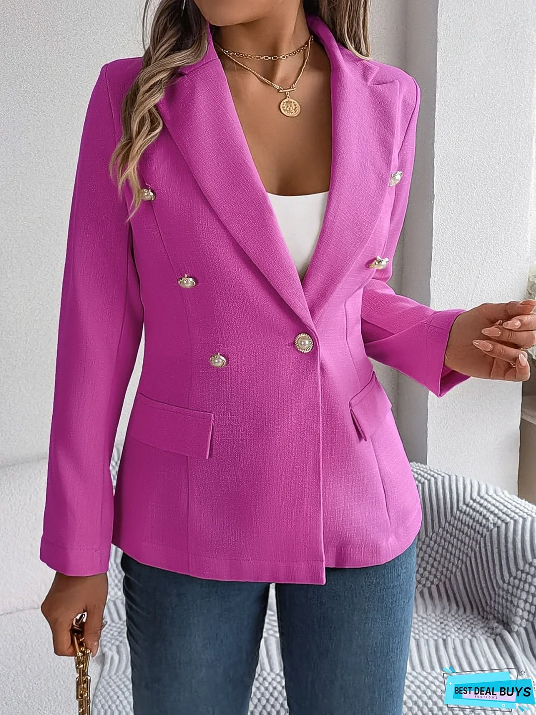 Decorative Pocket Flap Lapel Collar Long Sleeve Blazer