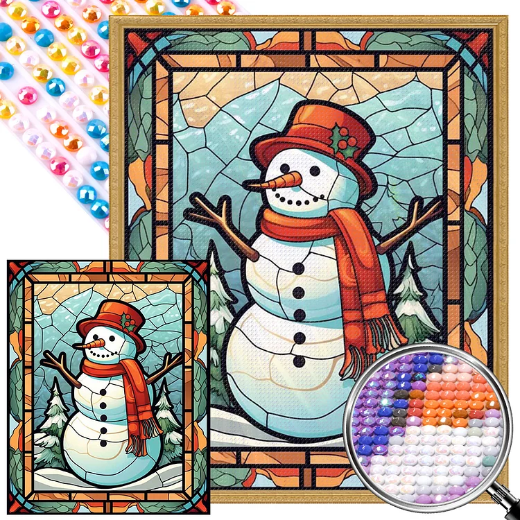 Snowman Glass Painting 40*50CM(Picture) Full AB Round Drill Diamond Painting gbfke