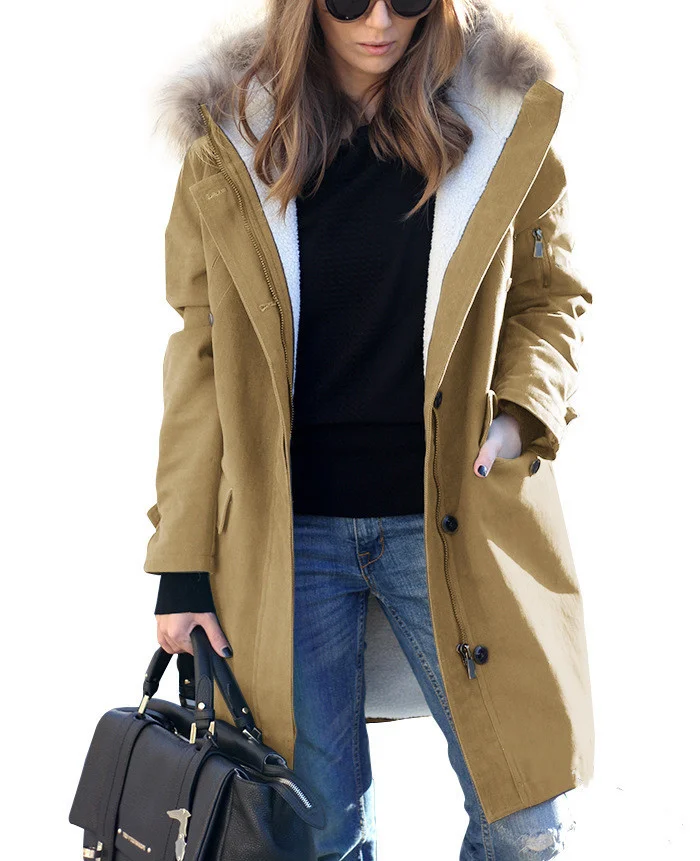 LADYSY Woolen Hooded Coat With Fur Collar 