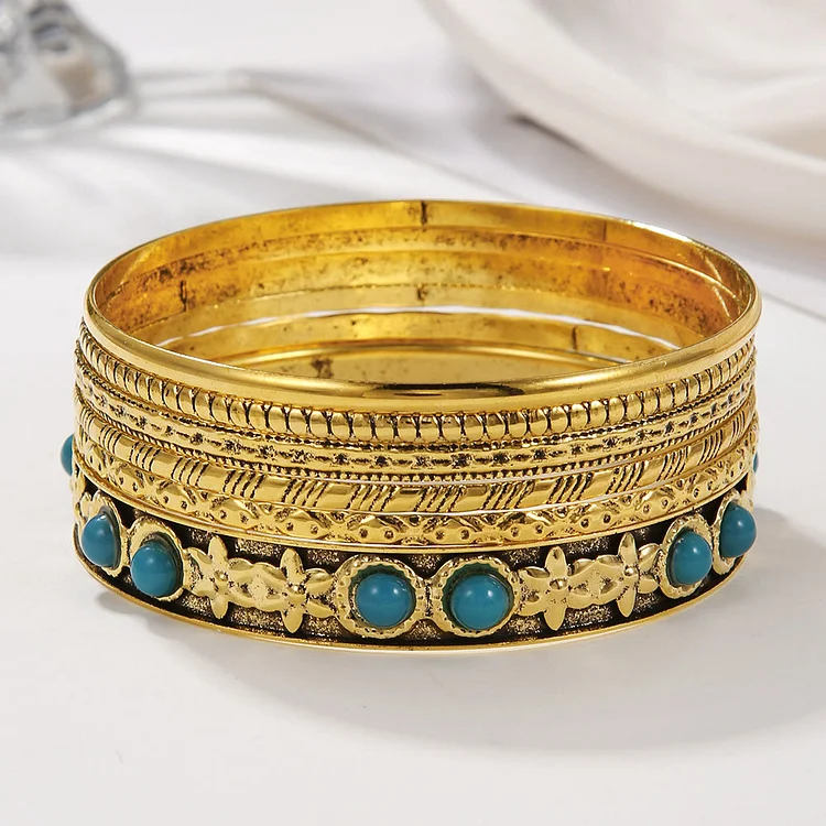 Olivenorma Bohemian Ethnic Exaggerated Metal Turquoise Bracelet