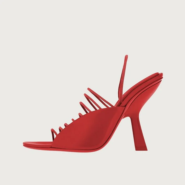Elegant Red Spool Heel Shoes Women's Peep Toe Strappy Sandal Party Slingback Heels |FSJ Shoes