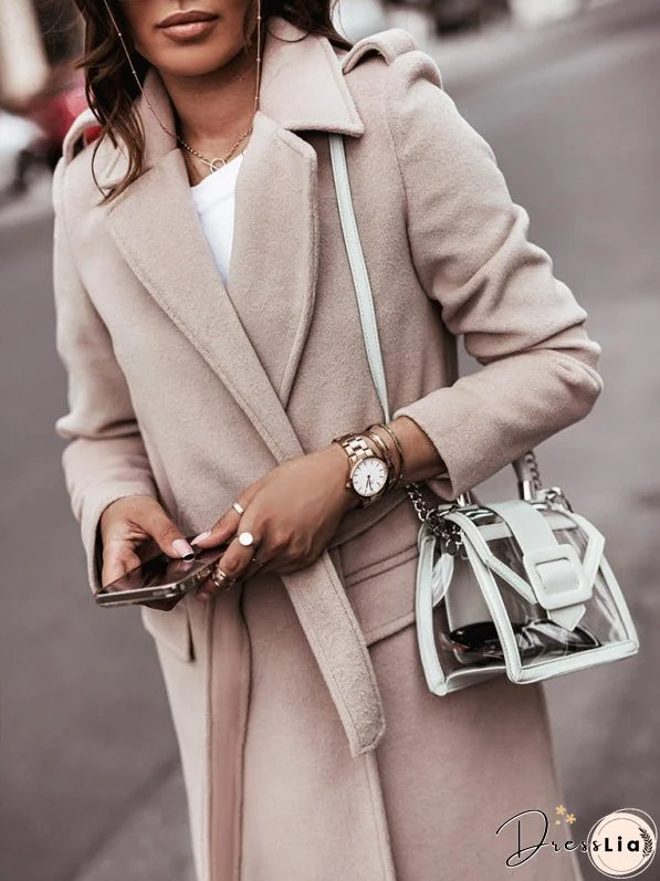 Autumn and Winter Simple Long-Sleeved V-Neck Tie Jacket