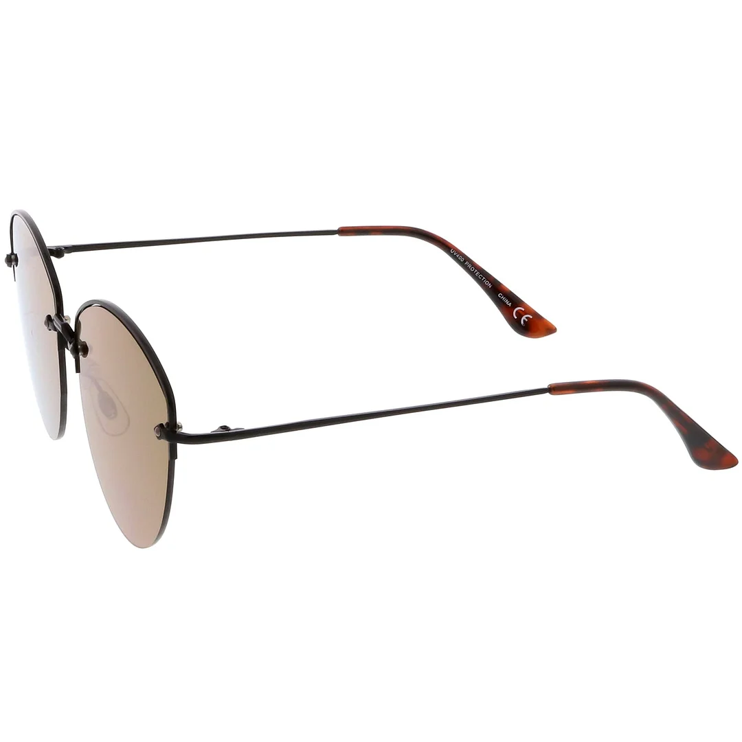 Modern Metal Nose Bridge Mirrored Flat Lens Semi-Rimless glasses 60mm