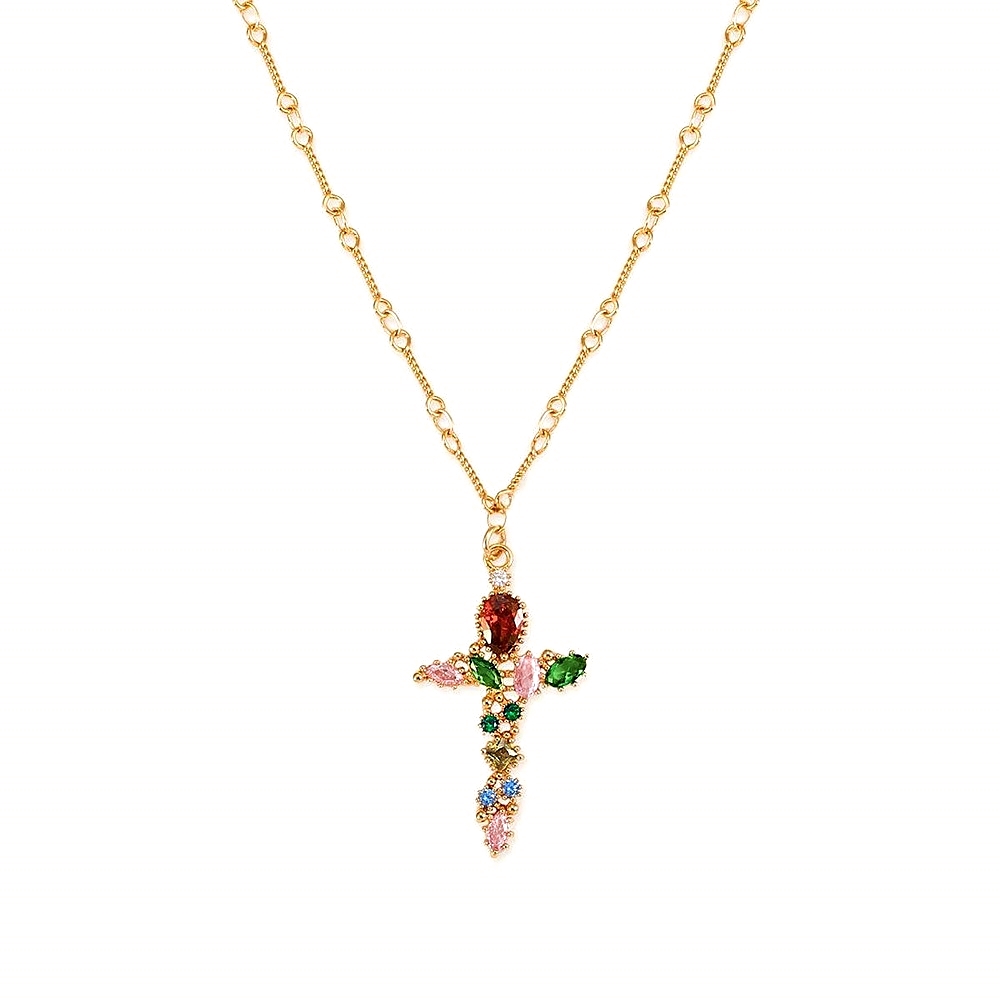 Iridescent Cross Necklace