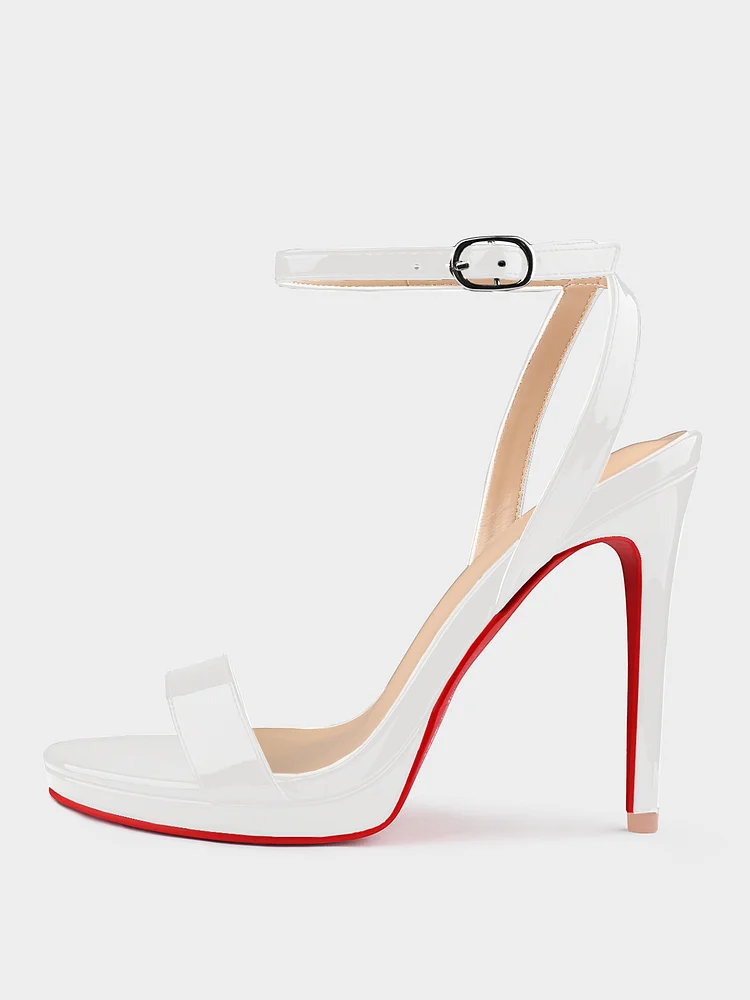 120mm Women's Open Toe Platform Ankle Strap Sandals High Heel Patent Sandals Red Bottoms Shoes