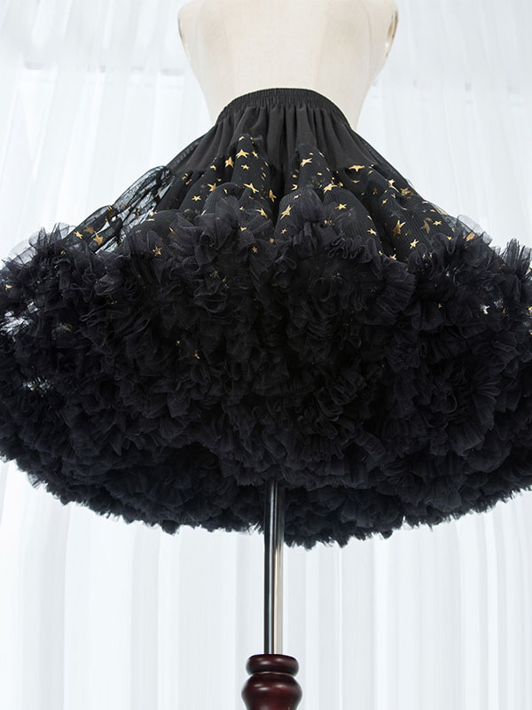 Black Gothic Tutu Skirt Golden Stars Trim Girls Lolita Petticoats  Novameme