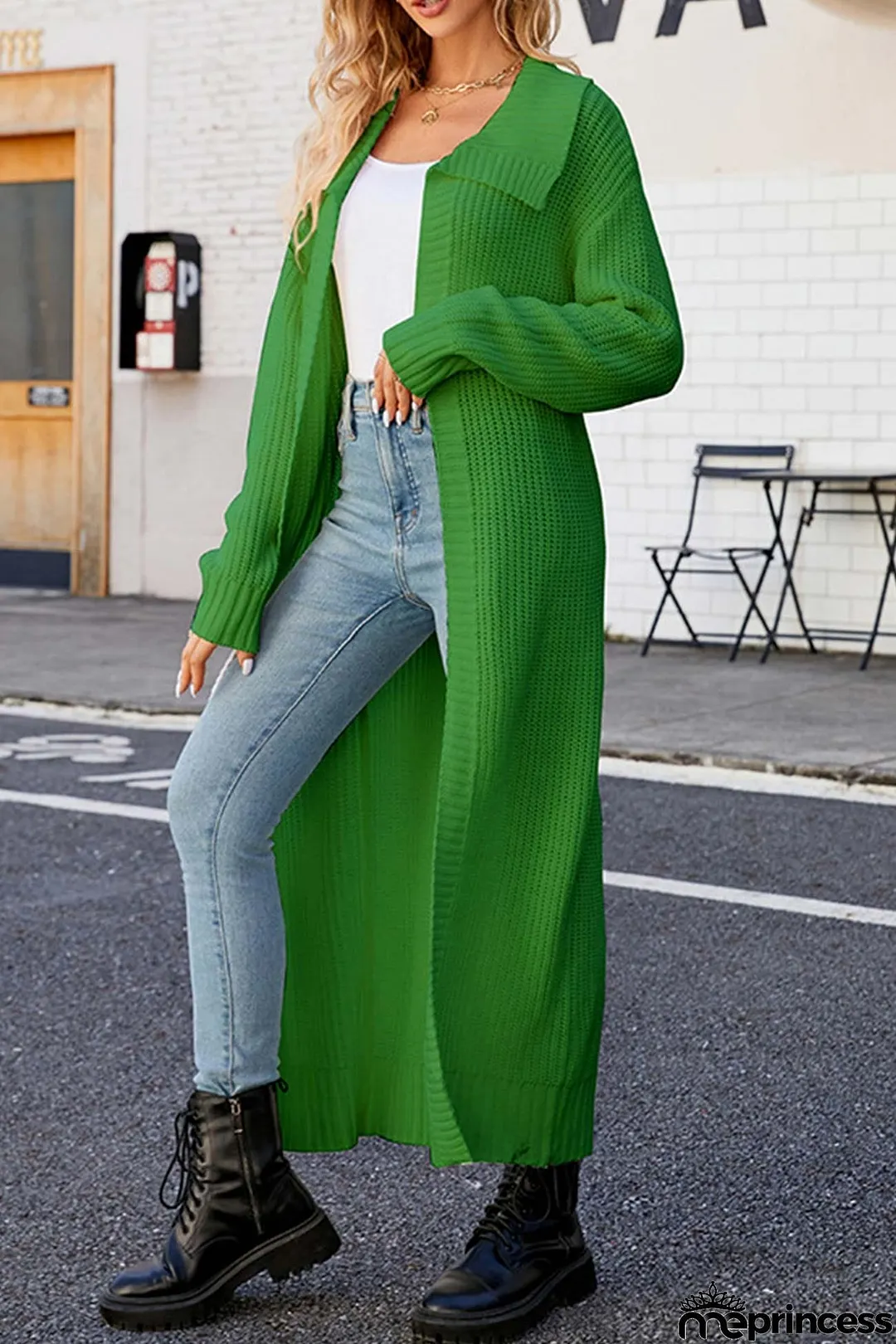 Lapel Ribbed Knit Open Front Cardigan