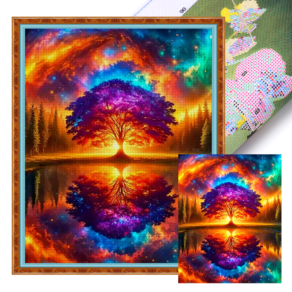 Colorful Reflection Of The Tree Of Life Full 11CT Pre-stamped Canvas(40*50cm) Cross Stitch