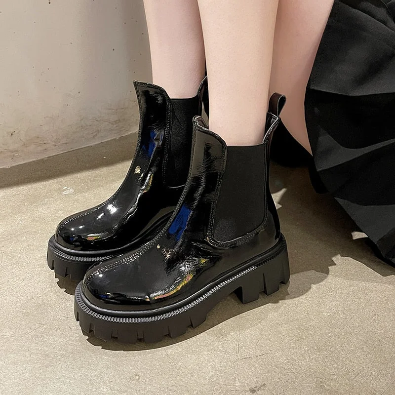 Round Toe Platform Womens Boots Luxury Brand High Top Winter Fleece Warm Shoes Anti-skid Woman Chelsea Booties Botas