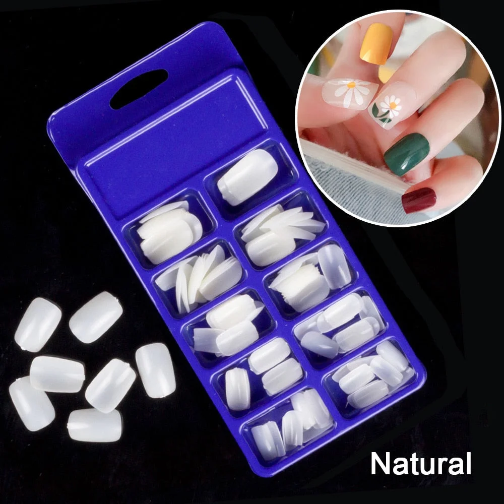 100pcs/set 10 Sizes Full Cover False Nail Tips Ballerina Coffin Fake Nails Square Stiletto French Acrylic Press On Nails-Nail Inspo