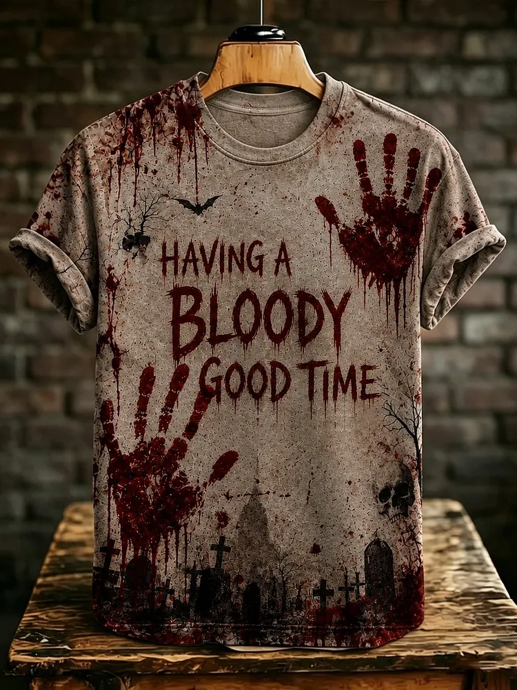 Men's Retro Halloween-themed Bloody Print T-shirt