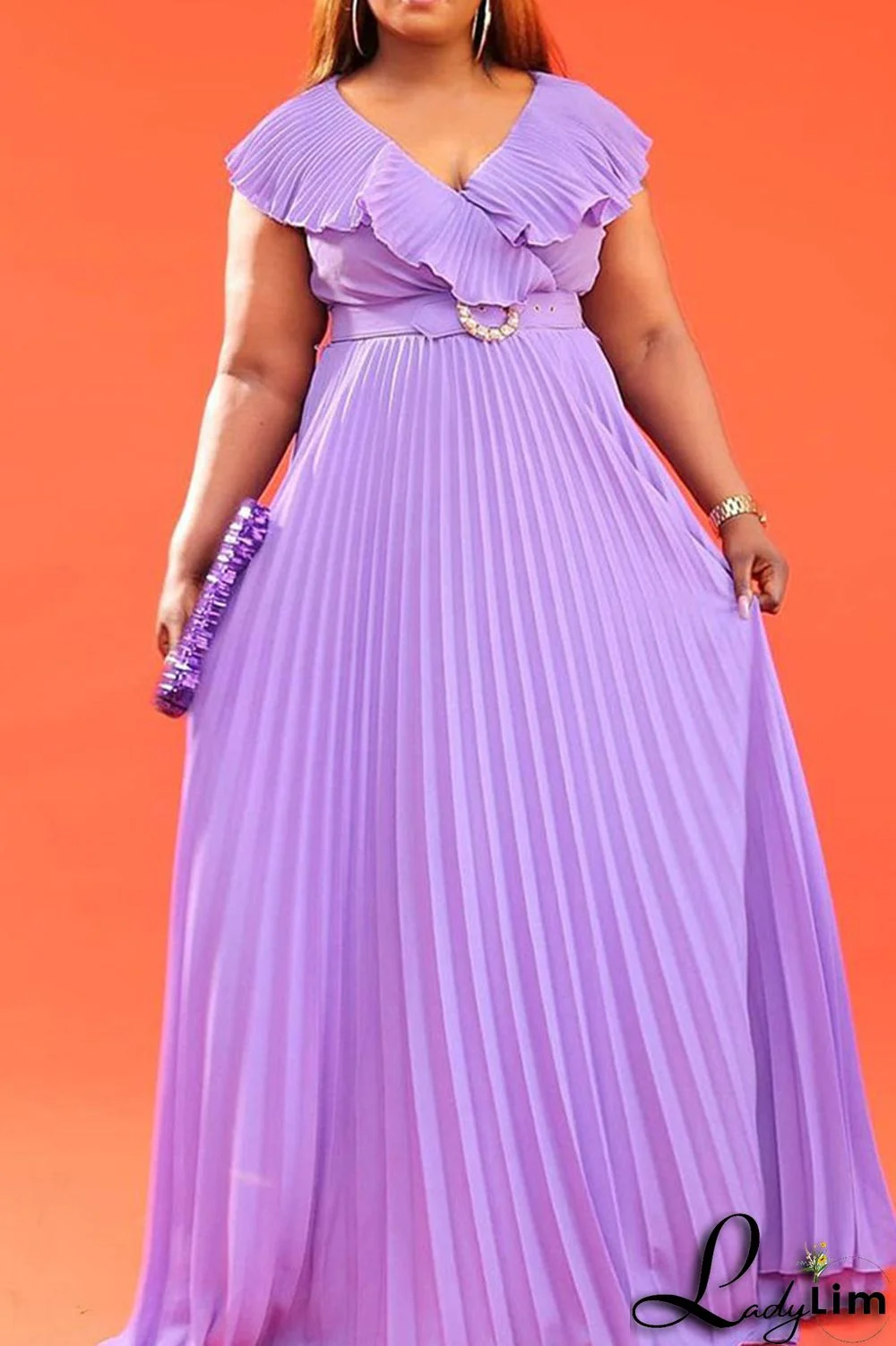 Yellow Elegant Solid Patchwork Fold V Neck Straight Dresses(Contain The Belt)