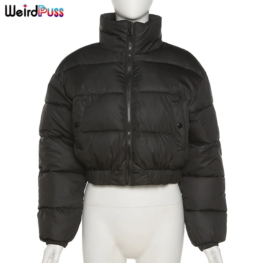 OrangeA Women Short Puffer Jacket Cotton-Padded Thick Drawstring Parkas Zipper Winter Bubble Coat Warm Casual Hot Street Outfits