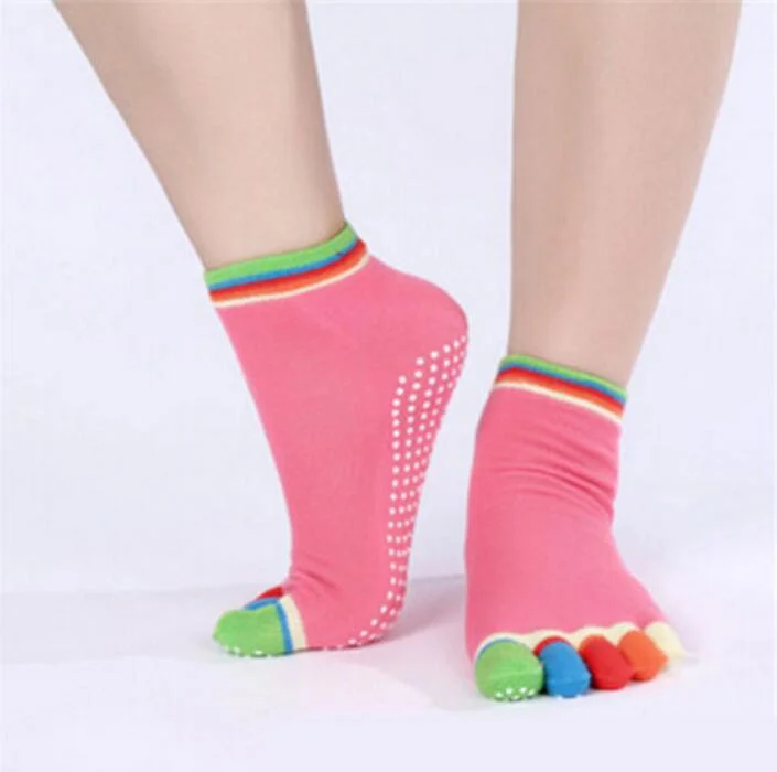 CUHAKCI Cotton Socks Five Fingers Multicolor Socks Yuga Skid Resistance Dots Pattern Printing Femme Dance Women's Toe Socks Girl