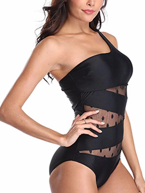 Single Shoulder Hollow One-Piece Swimwear