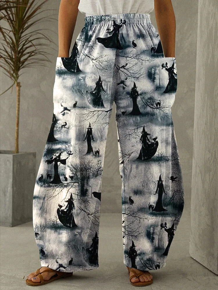Halloween Witch Print Vintage Pants