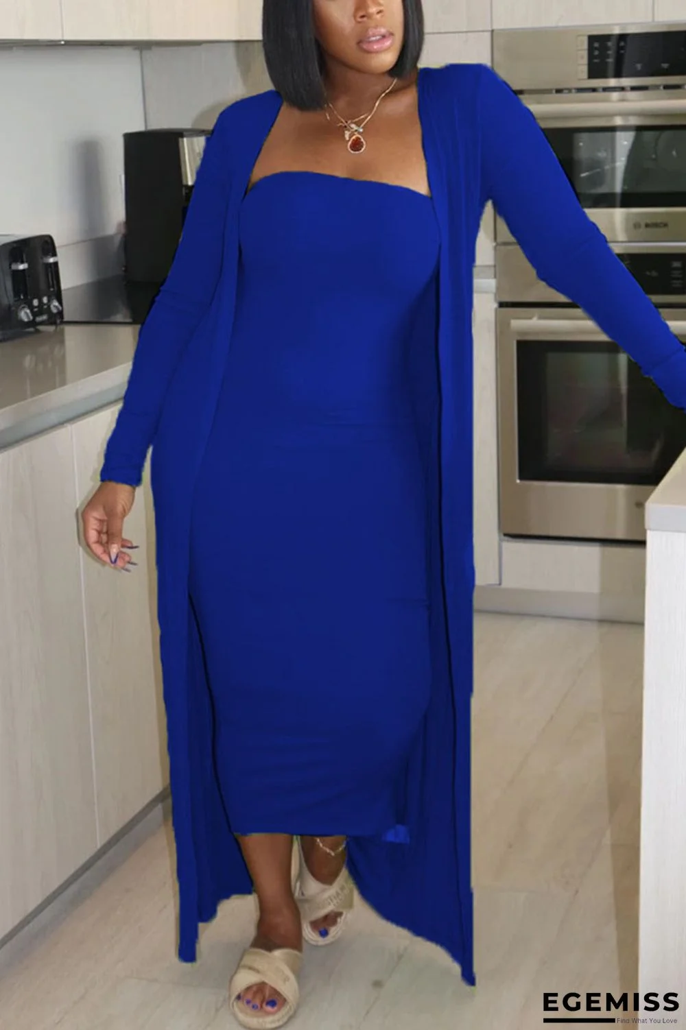 Blue Spandex Sexy Casual Solid Skinny Long Sleeve Two Pieces | EGEMISS
