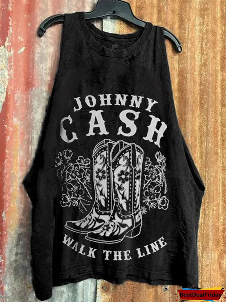 Bestdealfriday Johnny Cash Walk The Line Sleeveless Shift Letter Woman Vests