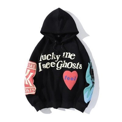 Kanye West Hoodies Graffiti Letter Lucky Me I See Ghosts Sweatshirt