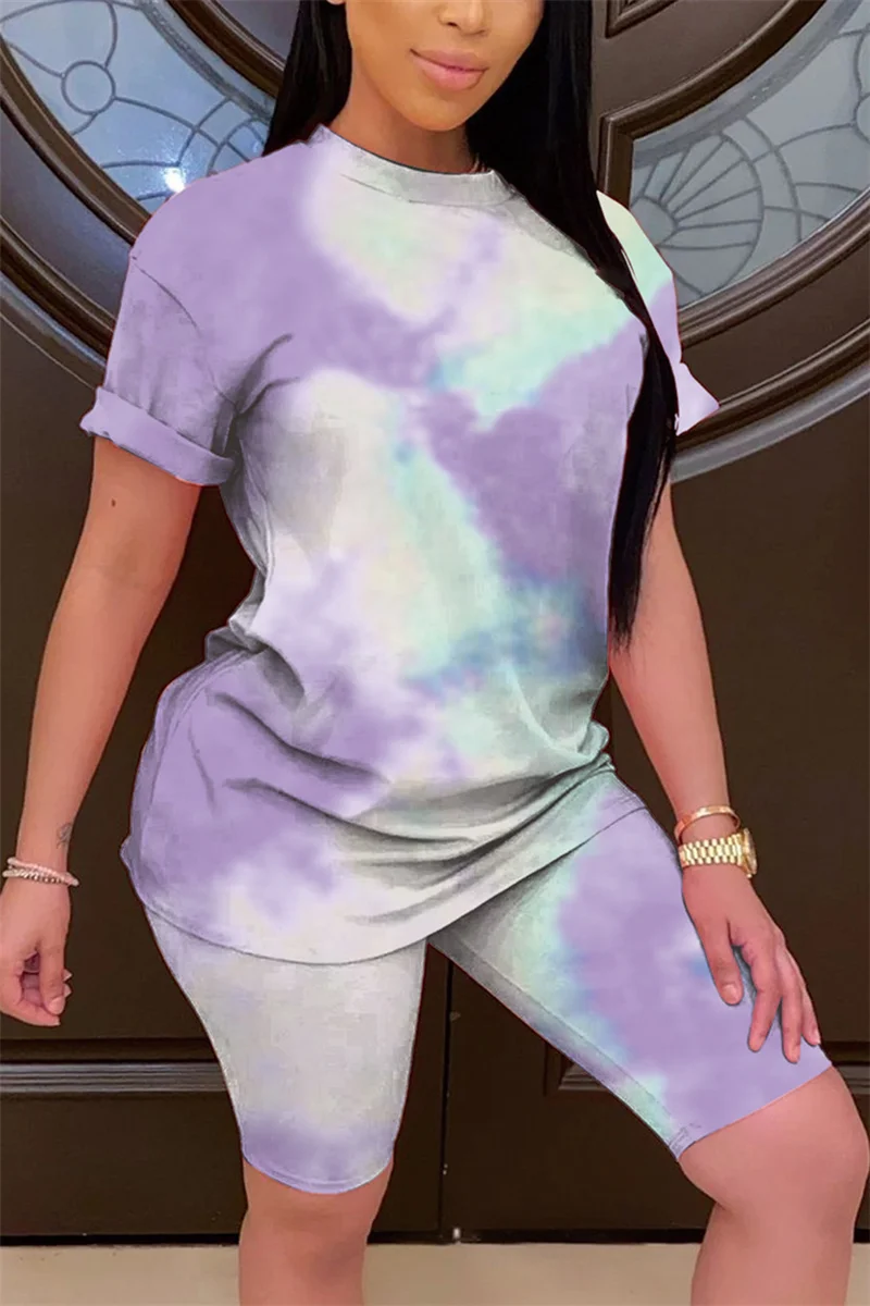 PurpleWhite Fashion Casual Printed T-shirt Shorts Set | EGEMISS