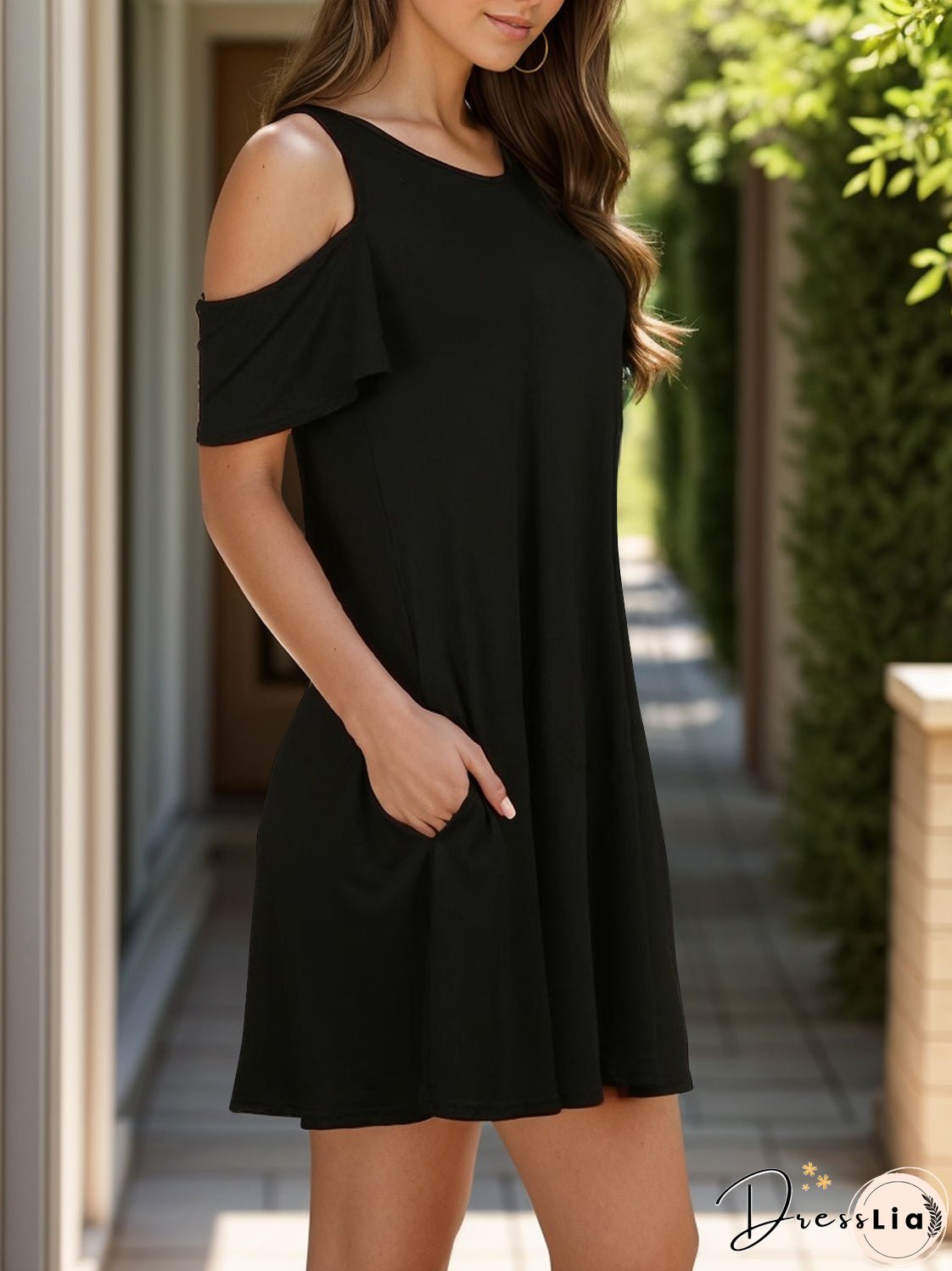 Round Neck Cold Shoulder Mini Dress