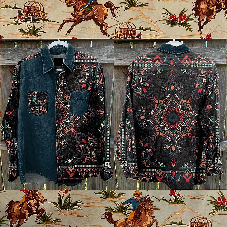 Colorful Black Vintage Print Casual Shirt